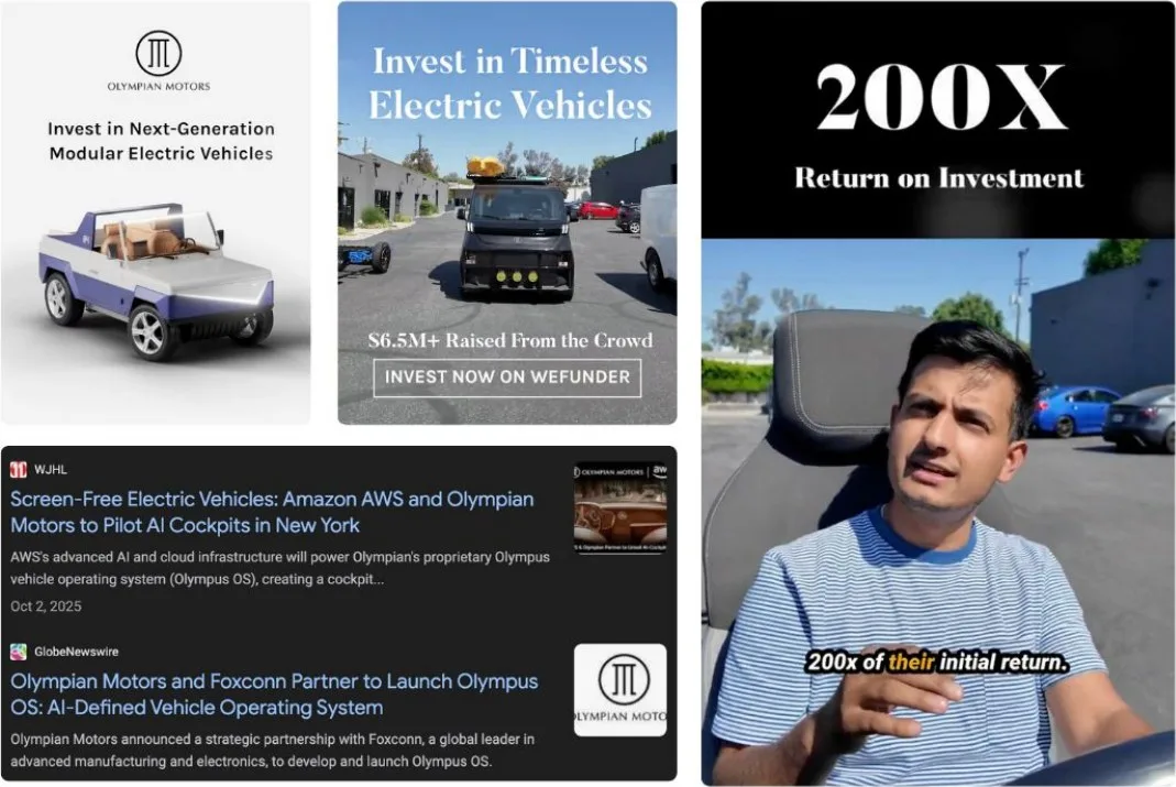 Olympian Motors vehicle renders, news coverage and founder video